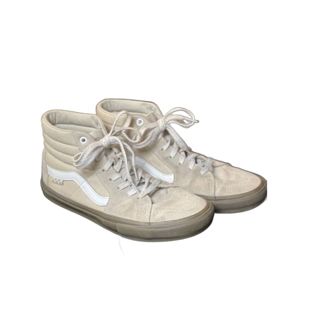 Vans High Top Suede & Canvas Sneakers in Cream and White - Skateboard - Size 8
